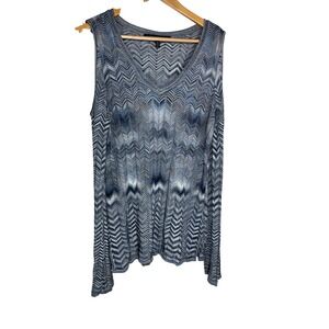White House Black Market M Y2K Boho Cold Shoulder Chevron Knit Tunic Top